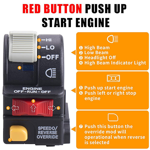 Hi/Lo/On/Off Kill Key Start Beam Light Switch - Left Side